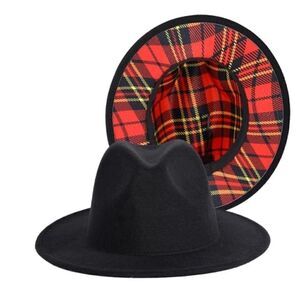 Black/Red Plaid Fedora hat